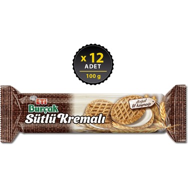 ETİ BURÇAK SÜTLÜ KREMALI BİSKÜVİ 100GR 12'Lİ KOLİ