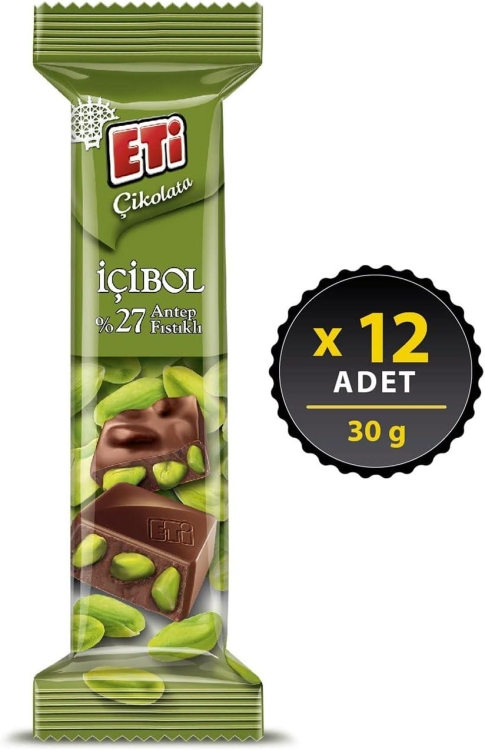 ETİ ÇİKOLATA ANTEP İÇİBOL FISTIKLI 30 GR 12Lİ